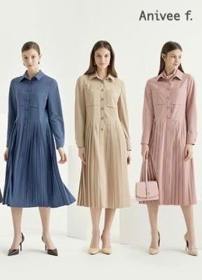 Váy Anivee dài tay cổ đức túi vuông ngực chân xòe xếp ly (Mẹ)