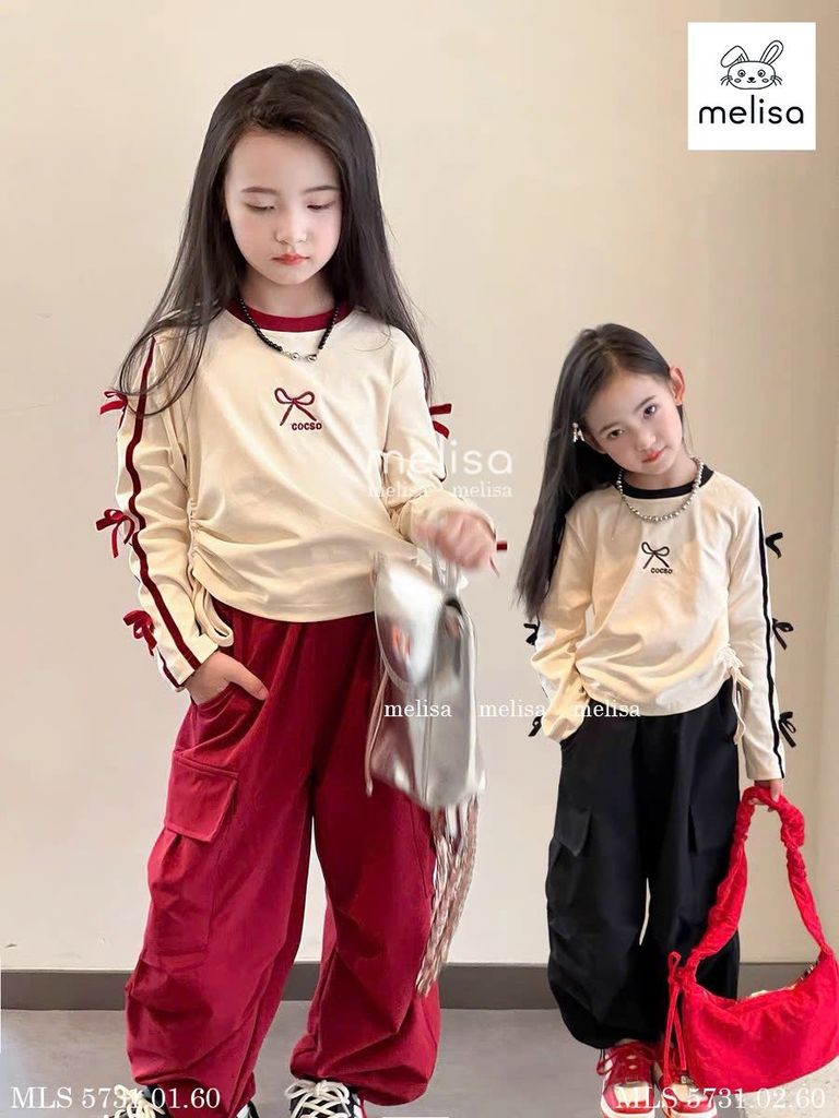 MLS 5731 - Set bộ Melisa áo cotton + quần kaki túi hộp bé gái size 2-12y