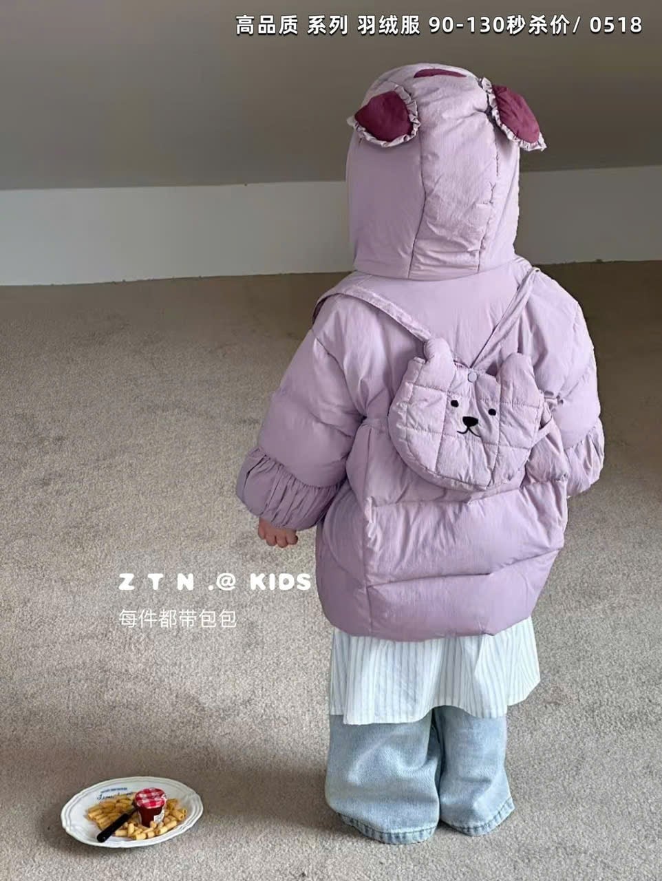 Áo khoác phao lông vũ Enenyu Kids kèm balo cho bé gái size 90-130