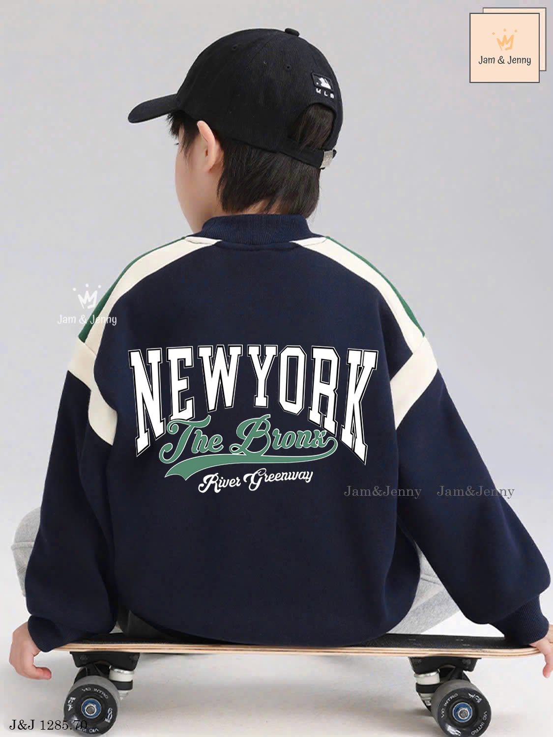 JJ 1285 - Set bộ nỉ Jam & Jenny áo navy New York + quần ghi bé trai size 2-12y