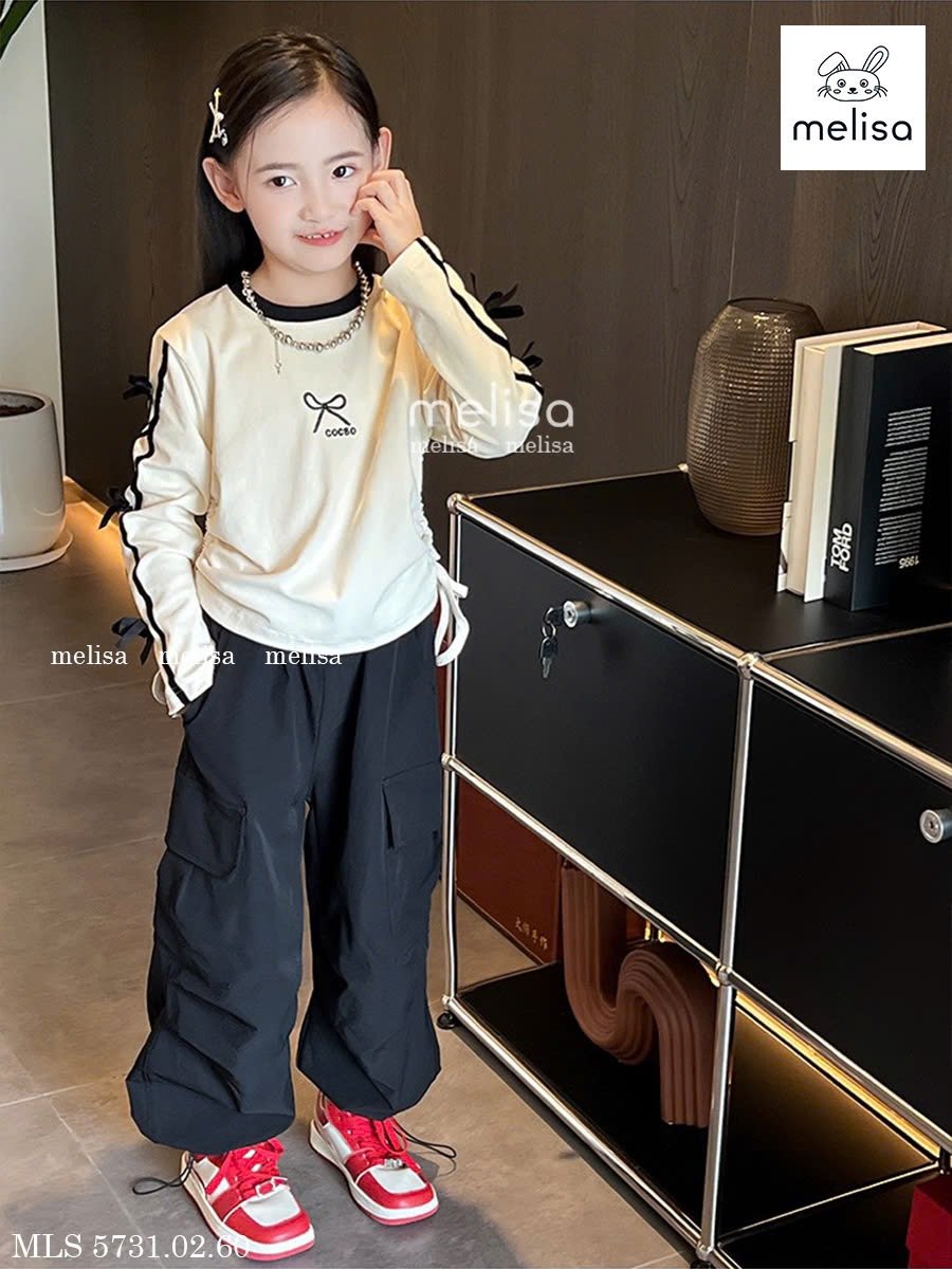 MLS 5731 - Set bộ Melisa áo cotton + quần kaki túi hộp bé gái size 2-12y