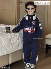 Lu 1686 - Bộ nỉ hai da Luca Boston cổ kéo khóa màu navy bé trai size 2-12y