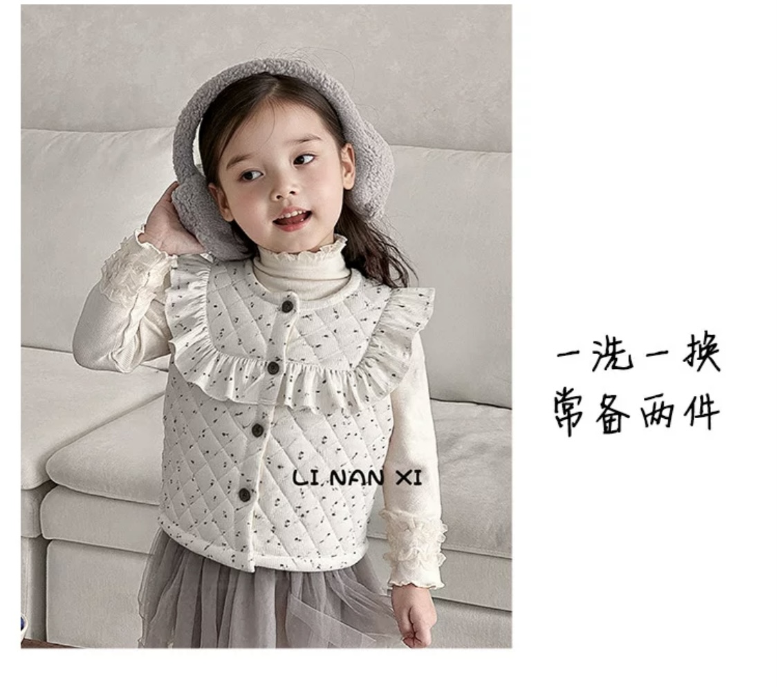 88330 - Áo gile lót nỉ LNX bèo vai ngực 2 màu Bé Gái size 90 - 140