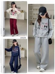 Bộ nỉ da cá Win Win áo nơ + quần ống suông nhiều màu size 3-14y