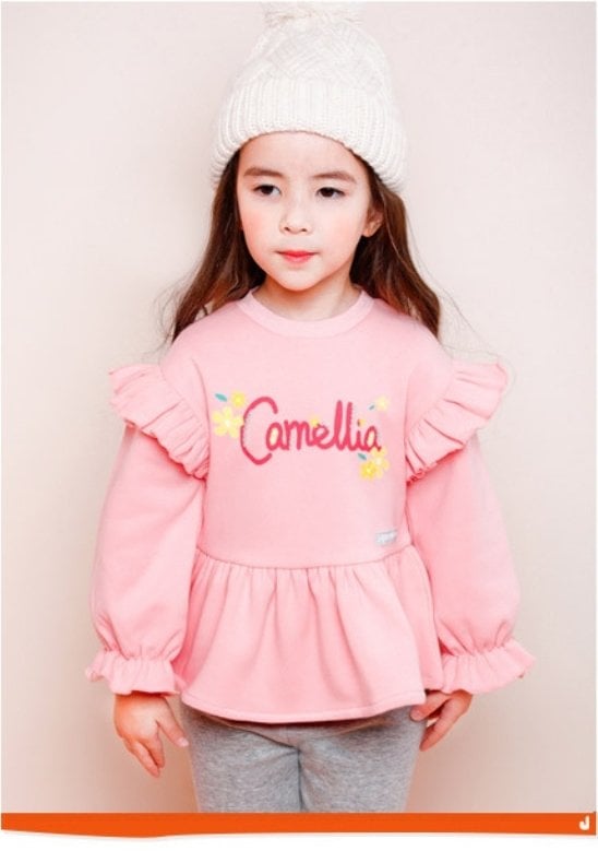 Áo nỉ lót lông Jelispoon bèo vai Camellia 2 màu vàng/hồng