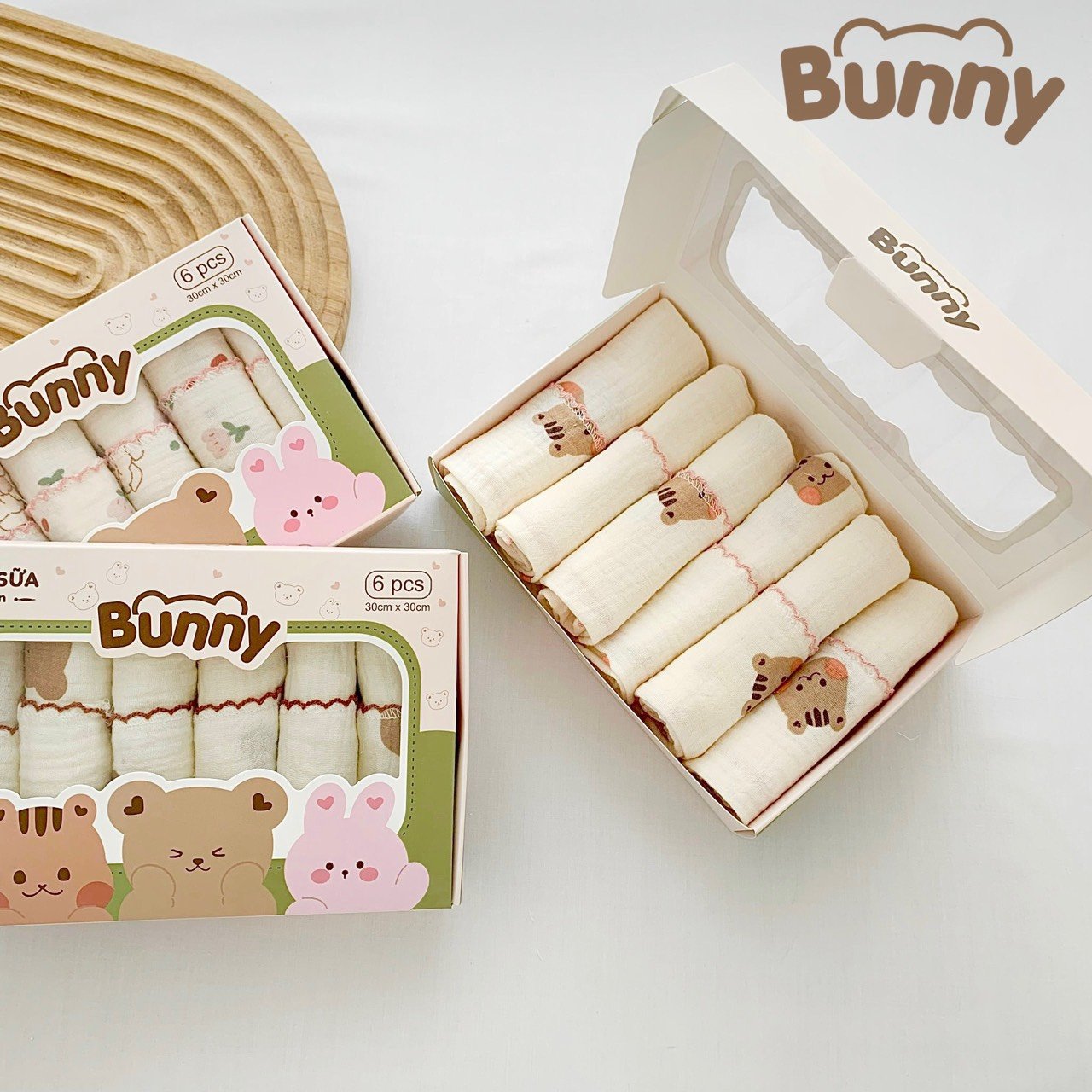 Hộp khăn xô Muslin nhiều hình Boona / Moony / Bunny ( 2 lớp )