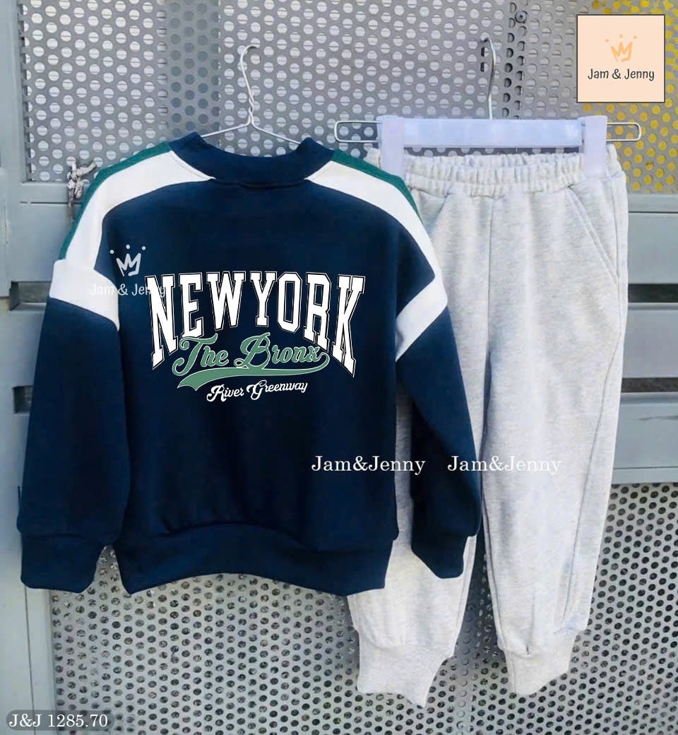 JJ 1285 - Set bộ nỉ Jam & Jenny áo navy New York + quần ghi bé trai size 2-12y