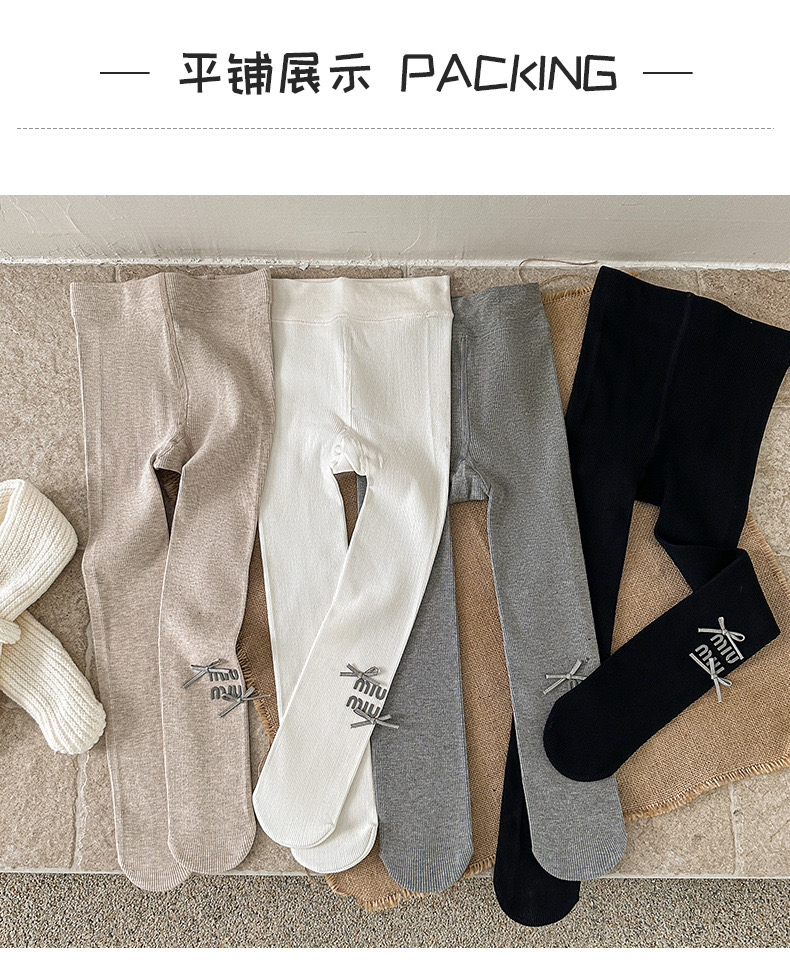 Quần tất thun tăm mùa xuân Miumiu đính nơ trơn nhiều màu cho bé size 4-12y