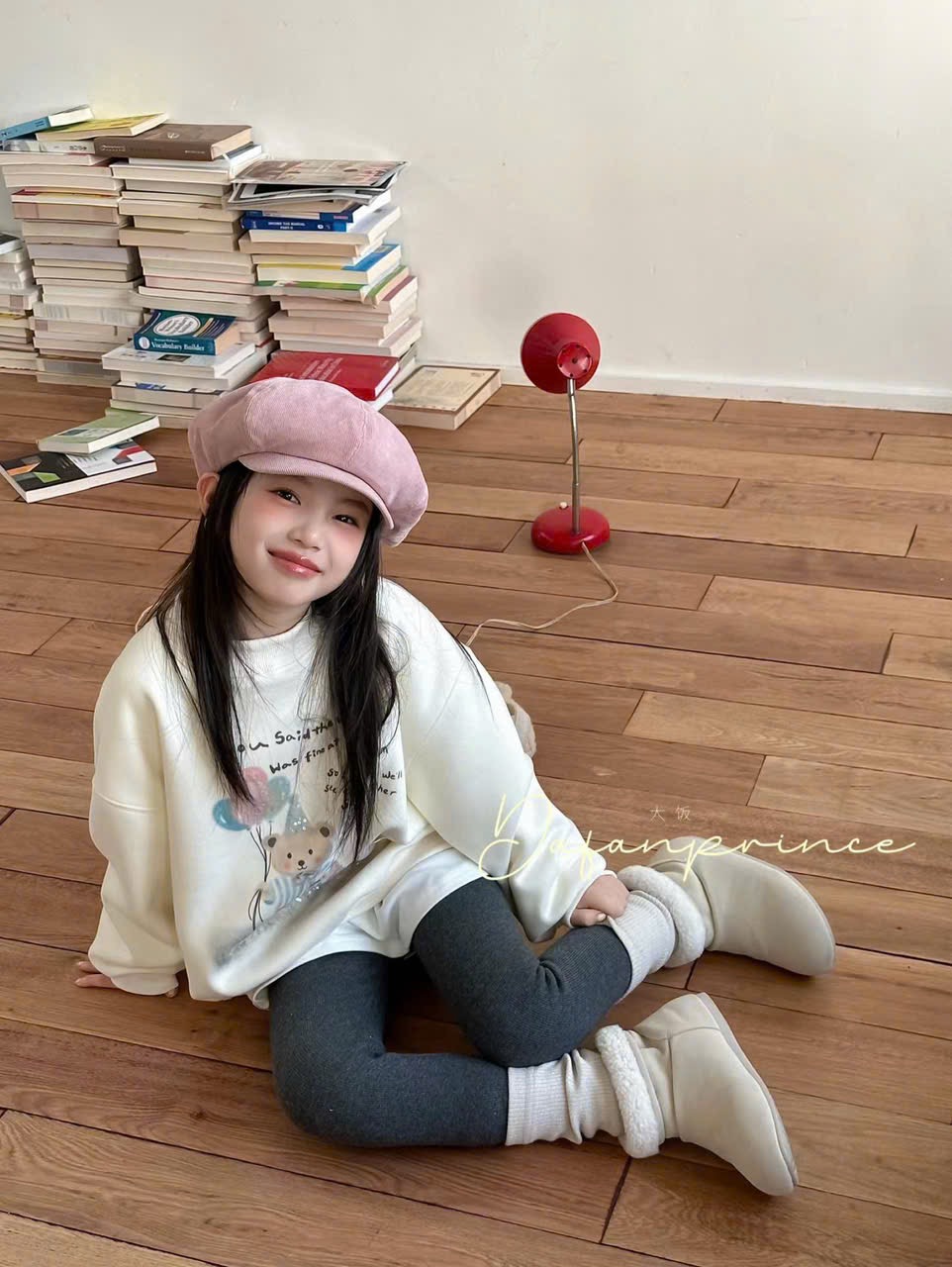 15343 - Áo nỉ lót nỉ đại hàn QCCC màu ghi cún nơ bé gái size 110-160