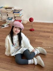 15343 - Áo nỉ lót nỉ đại hàn QCCC màu ghi cún nơ bé gái size 110-160