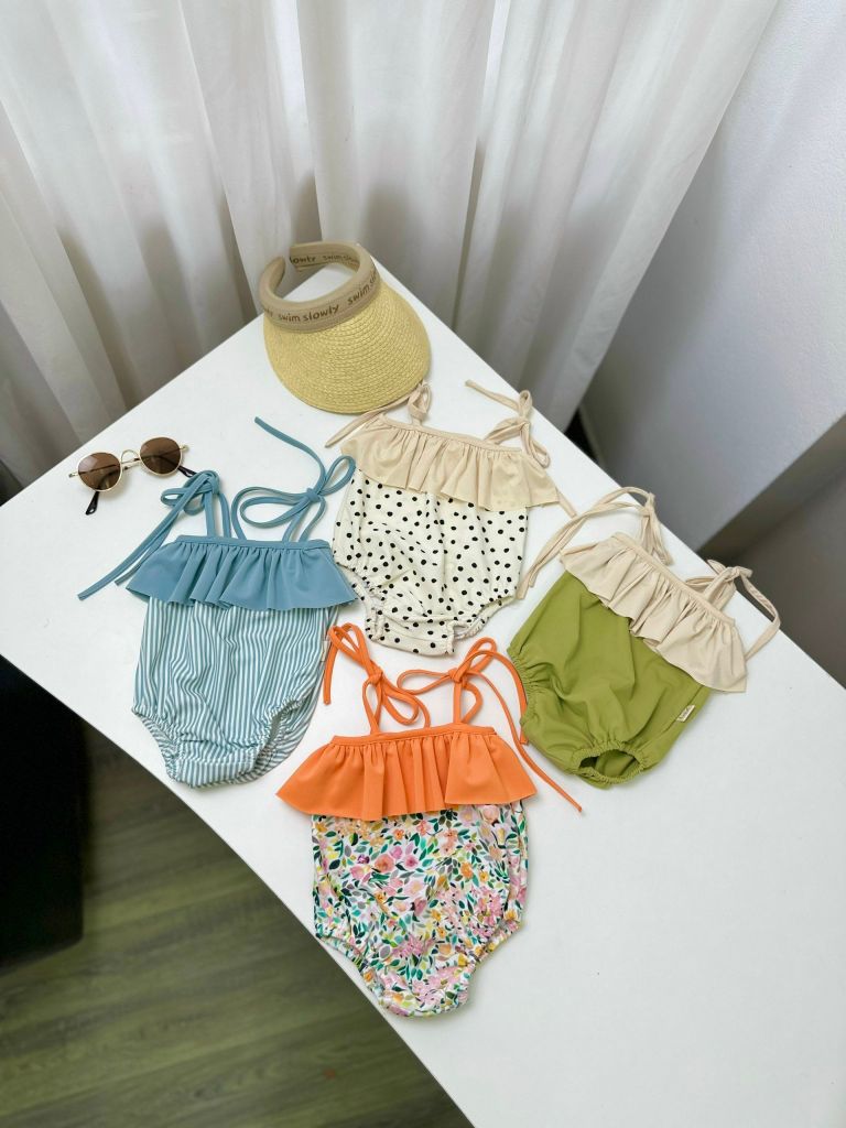 Bộ bơi liền Harifa buộc nơ vai bèo ngực 4 màu size 3m - 6y