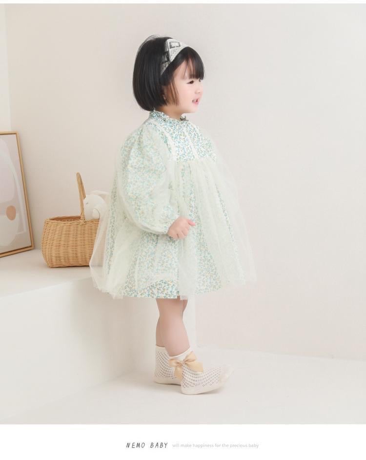 Tất lưới cao cổ Nemo baby đính nơ 5 màu trơn