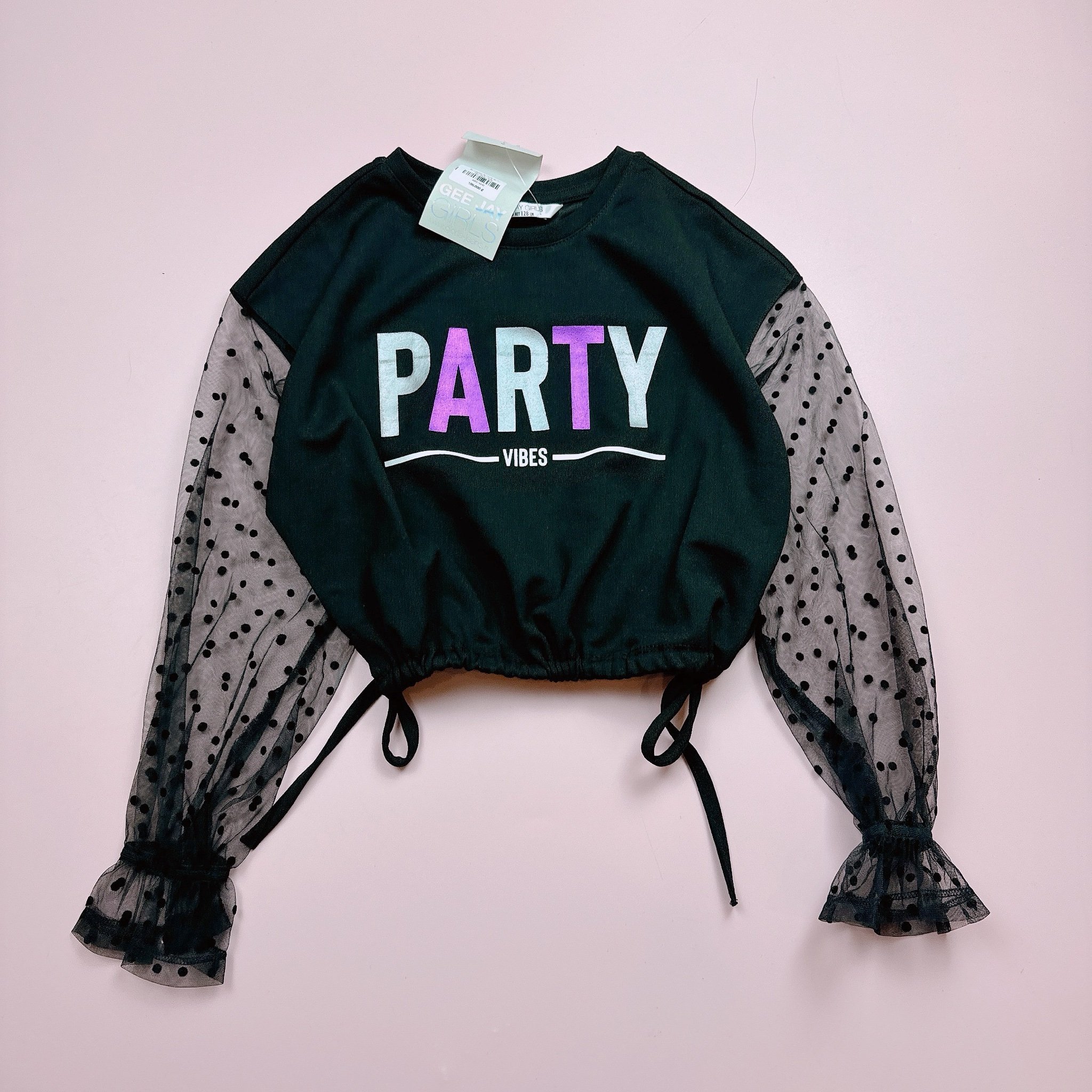 Áo croptop phối tay voan chấm bi 3 màu size 6 - 14y+