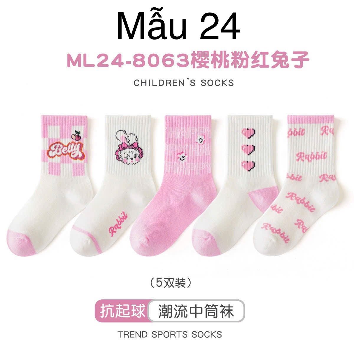 2024 - Set 5 tất Minliu Kids Socks nhiều hình Bé Gái size S - XL ( 2 - 15y )
