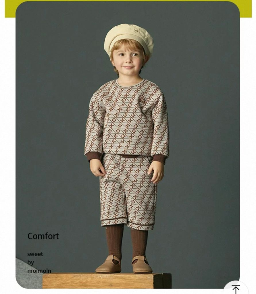 Bộ nỉ len quần lửng MM xuất Hàn họa tiết nâu cho bé size 100-130