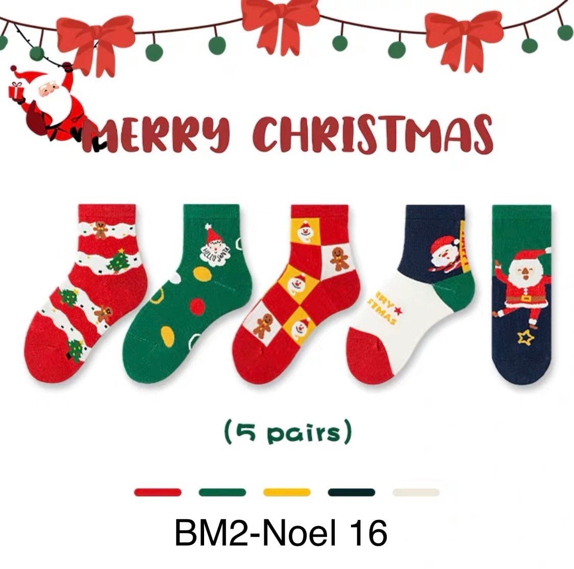 Set 5 tất Noel BTBG size 3 - 12y ( Bảng màu 2 )