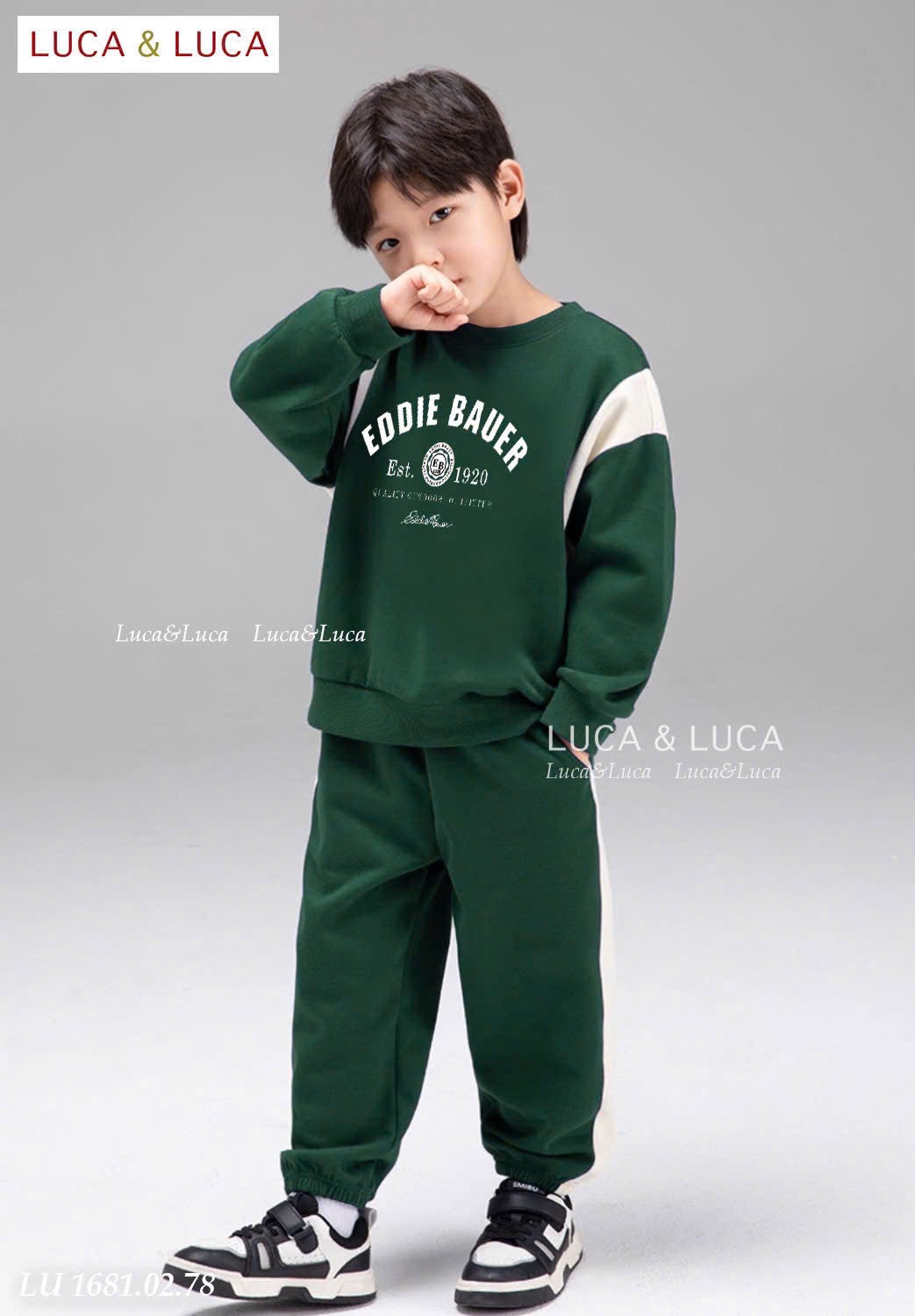 Lu 1681 - Bộ nỉ hai da Luca phối tay Eddie Bauer 2 màu bé trai size 2-12y