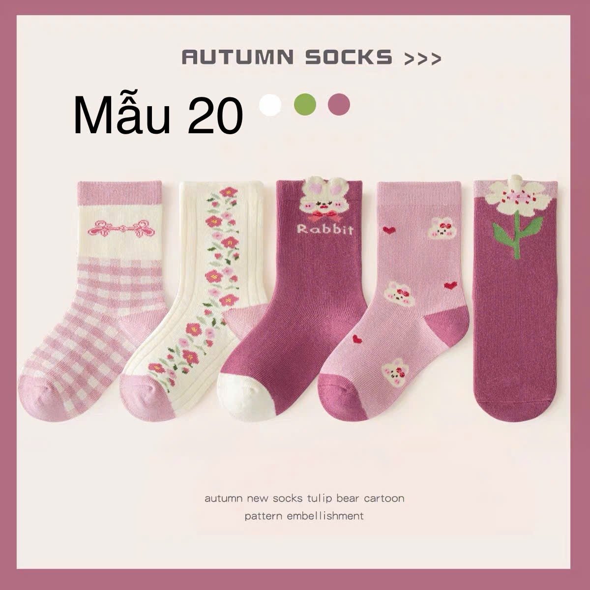 2024 - Set 5 tất Minliu Kids Socks nhiều hình Bé Gái size S - XL ( 2 - 15y )