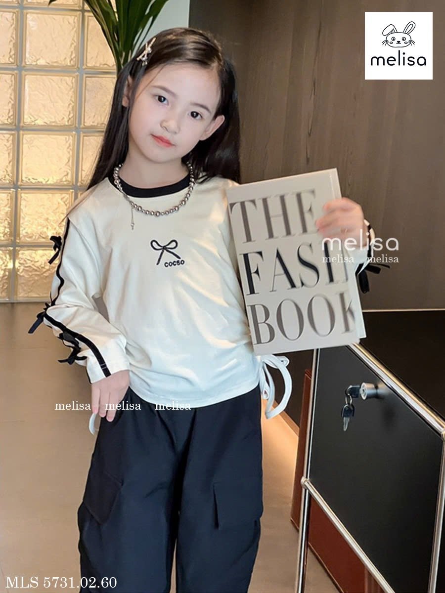 MLS 5731 - Set bộ Melisa áo cotton + quần kaki túi hộp bé gái size 2-12y