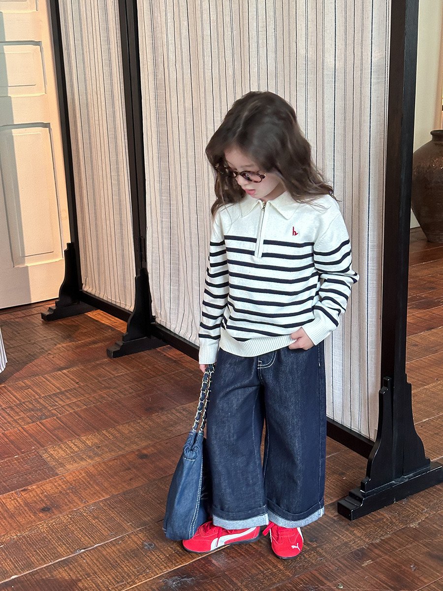 Áo len AMBB kẻ ngang cổ khoá unisex cho bé size 90-160