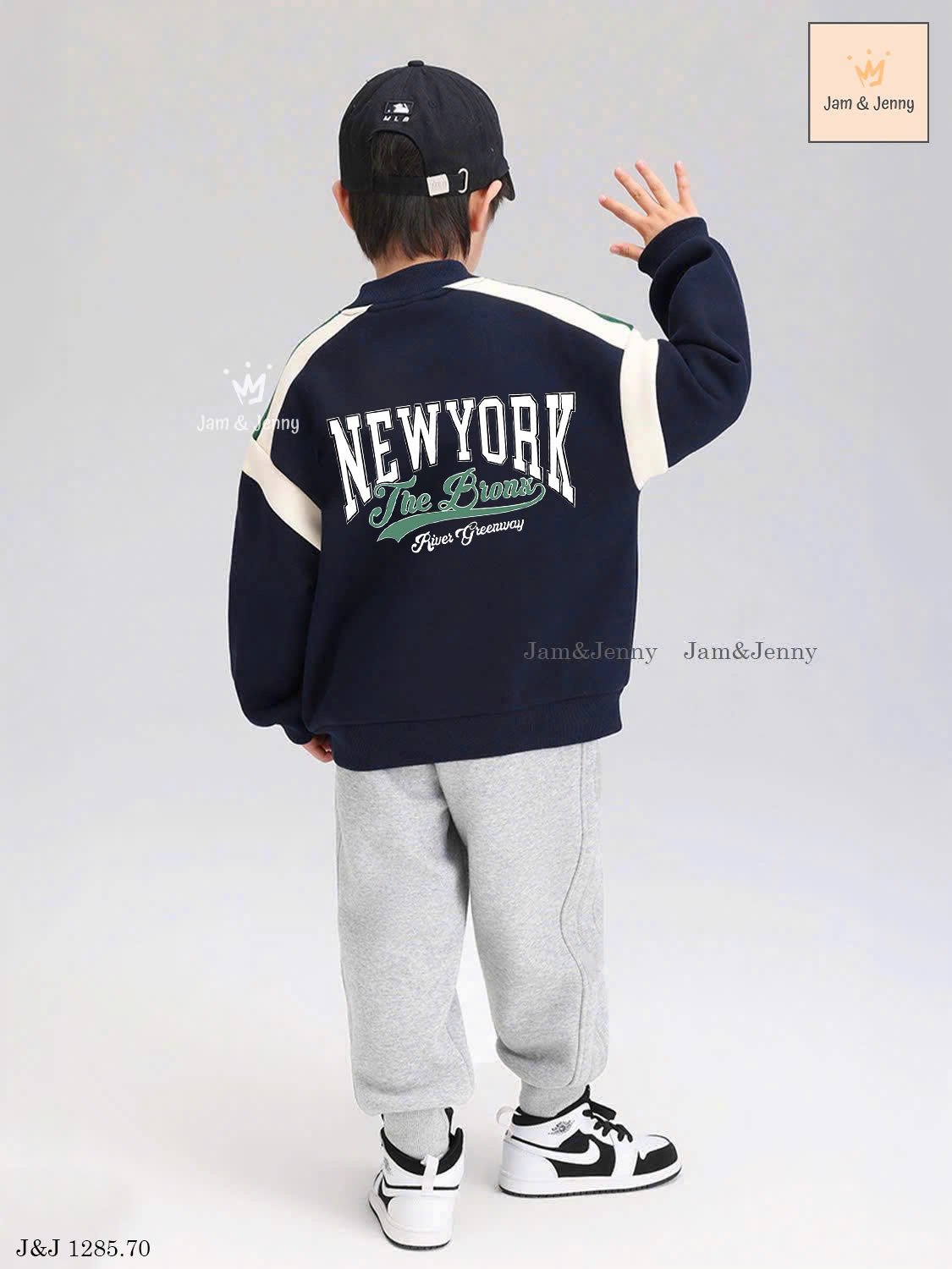 JJ 1285 - Set bộ nỉ Jam & Jenny áo navy New York + quần ghi bé trai size 2-12y