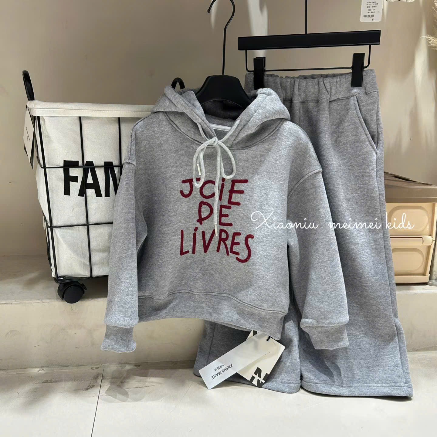 25559 - Bộ nỉ hoodie QCCC có lót đại hàn 2 màu ghi/tím cho bé size 120-160