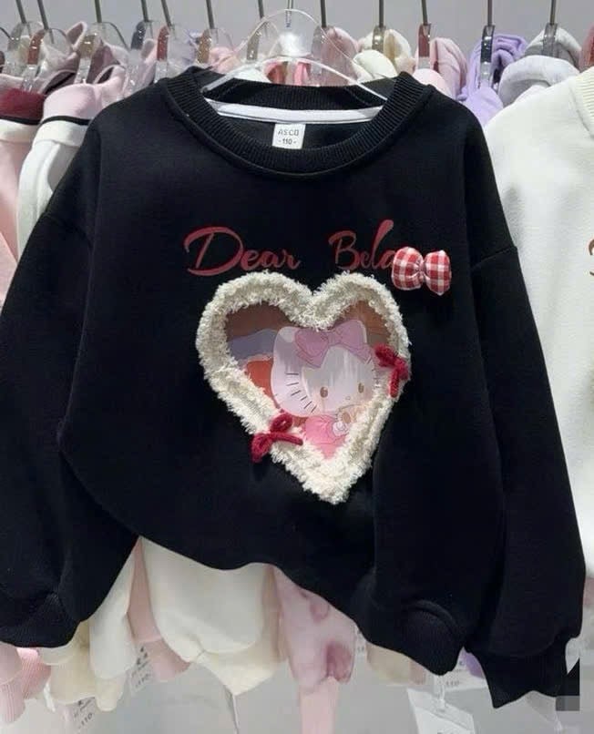 Áo nỉ hai da Hello Kitty màu đen cho bé gái size 110-150