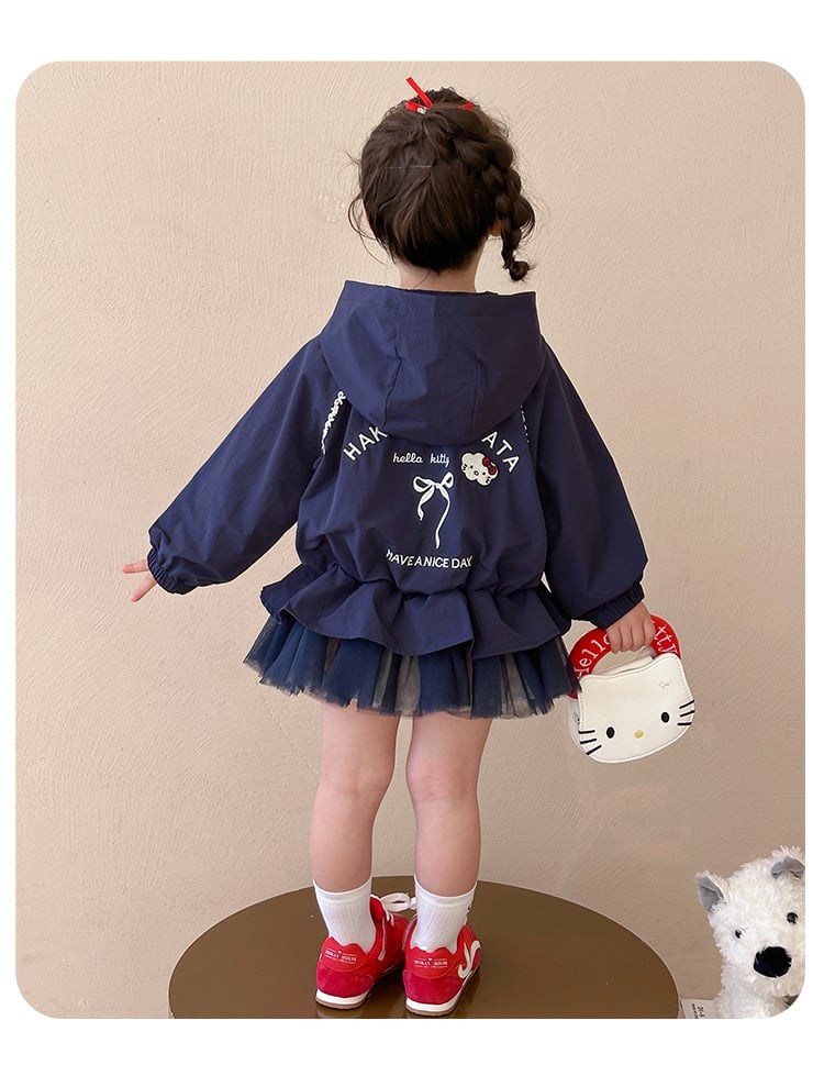 K2926 - Áo khoác gió QC Uceekids kitty màu navy chân ren bé gái size 90-130
