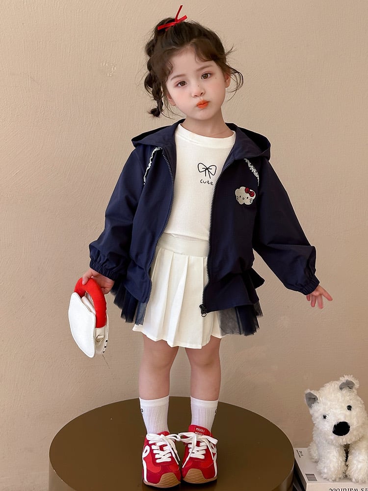 K2926 - Áo khoác gió QC Uceekids kitty màu navy chân ren bé gái size 90-130