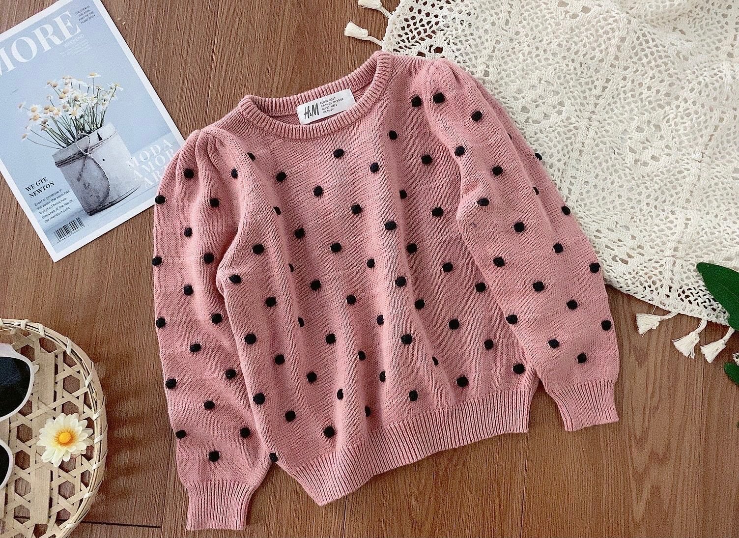 Áo len HM vai bồng 2 màu nổi hạt BG size 2 - 10y