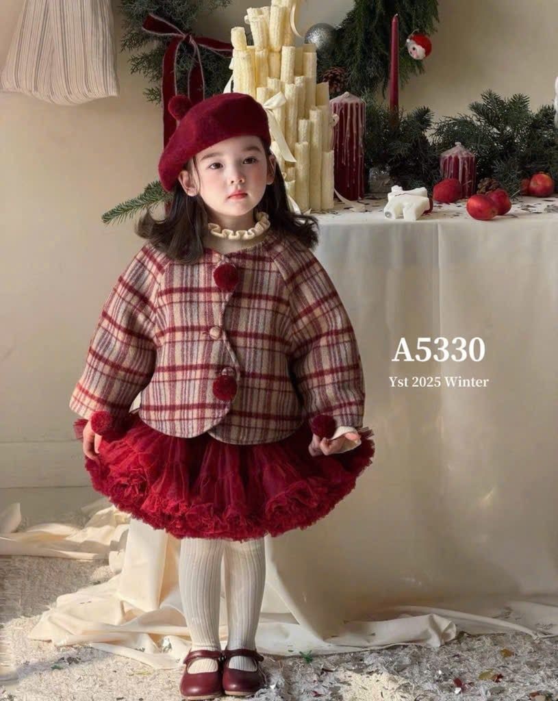 A5330 - Set áo khoác dạ + chân váy tutu đỏ cho bé size 90-130