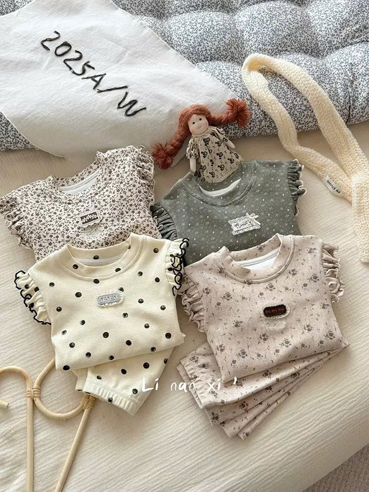 88169 - Bộ thun dày Linanxi bèo vai nhiều màu cho bé size 90-140