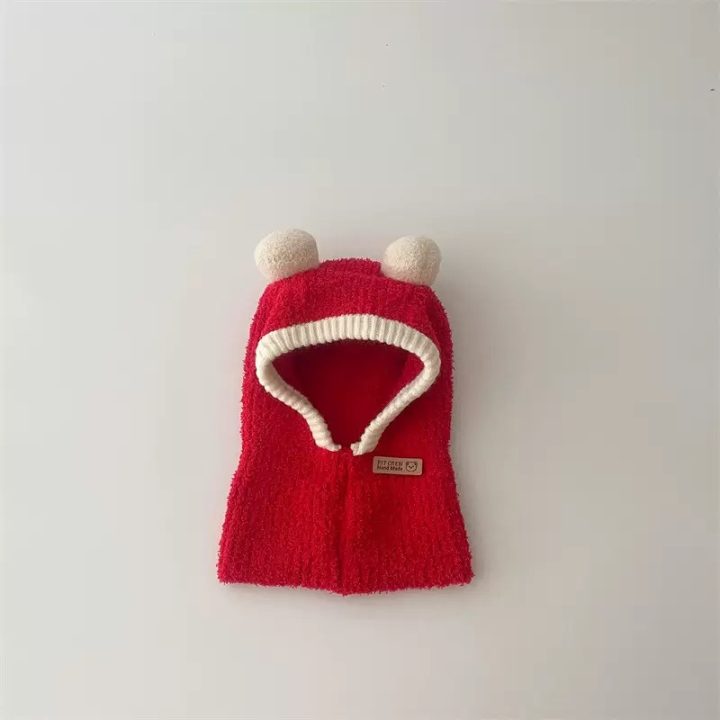Mũ len dệt tai gấu liền khăn choàng nhiều màu cho bé size 1-5y