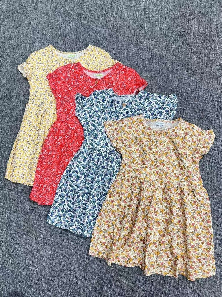 V00050 - Váy lanh hoa nhí nhiều màu BG size 2-14y