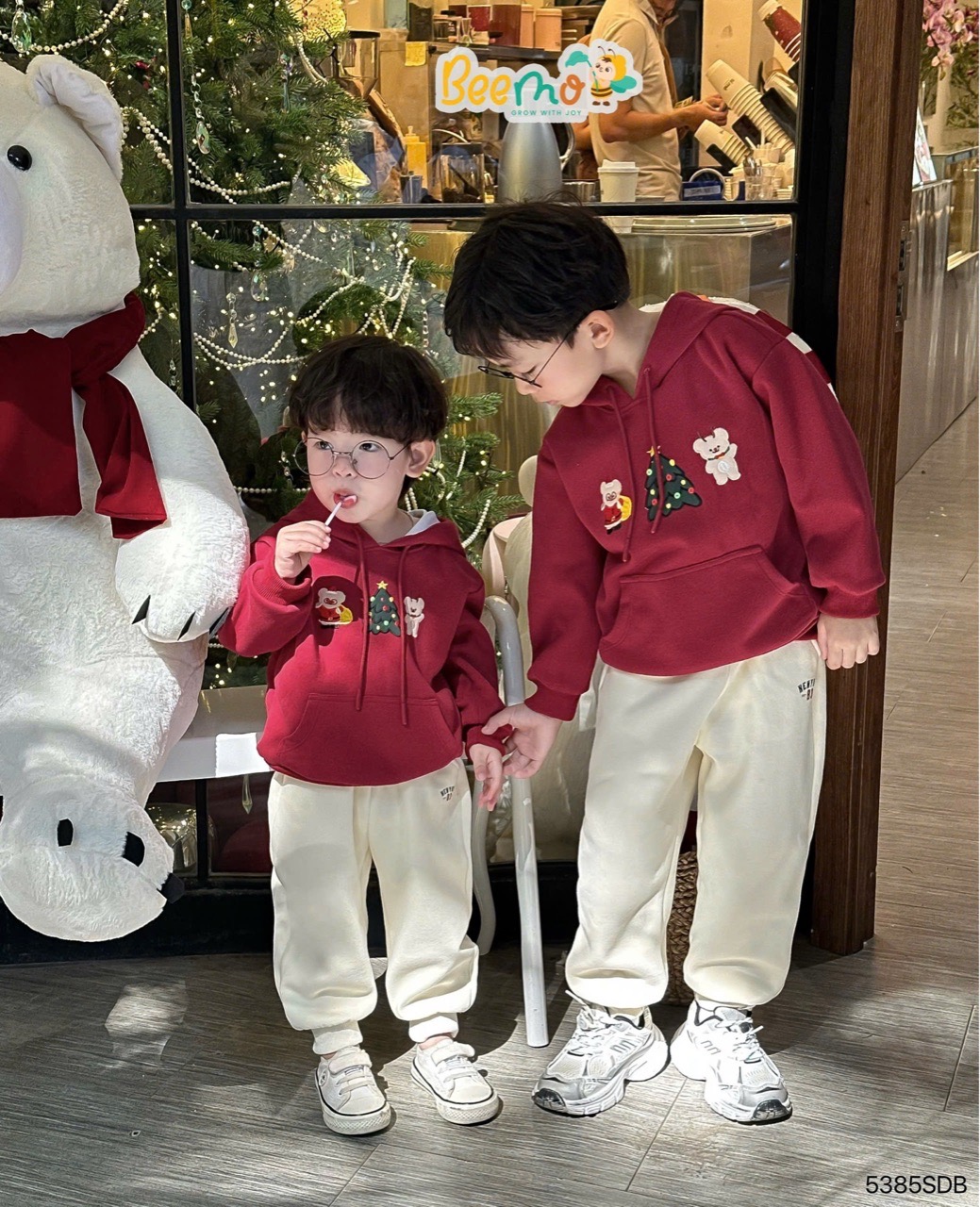 Áo nỉ Beemo hoodie hai da màu đỏ noel cho bé size 1-10y