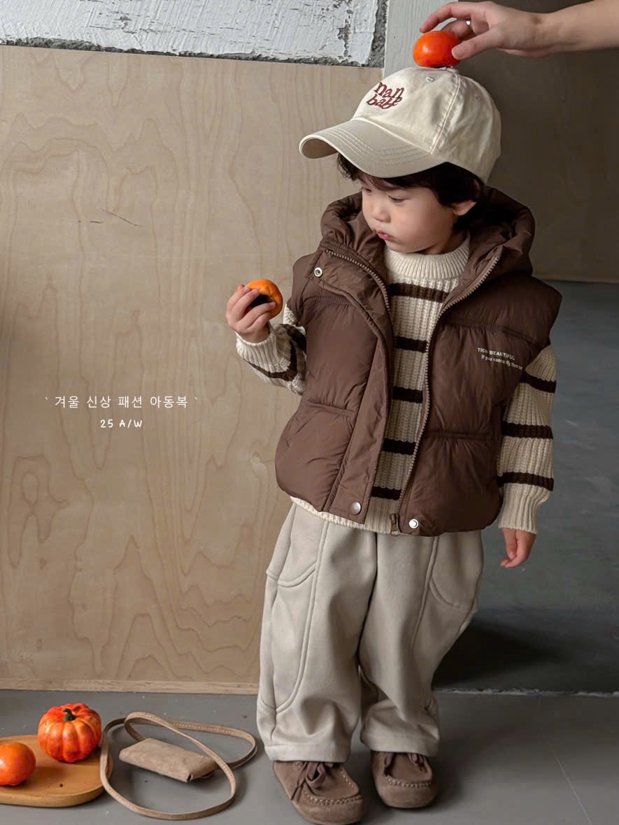 XAJT 88239 - Set 3ct QC áo + quần + gile phao nâu bé trai size 80-120