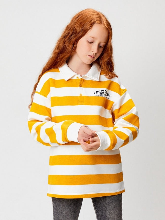 Áo nỉ bông polo 2 màu kẻ vàng trắng / kẻ hồng trắng size 98 - 158