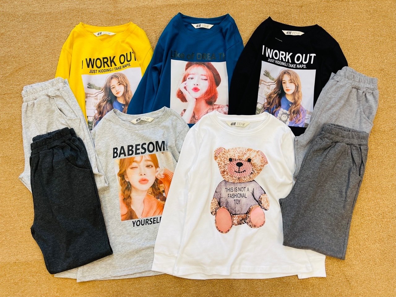 Bộ cotton dài tay HM nhiều hình bé gái 7-16y