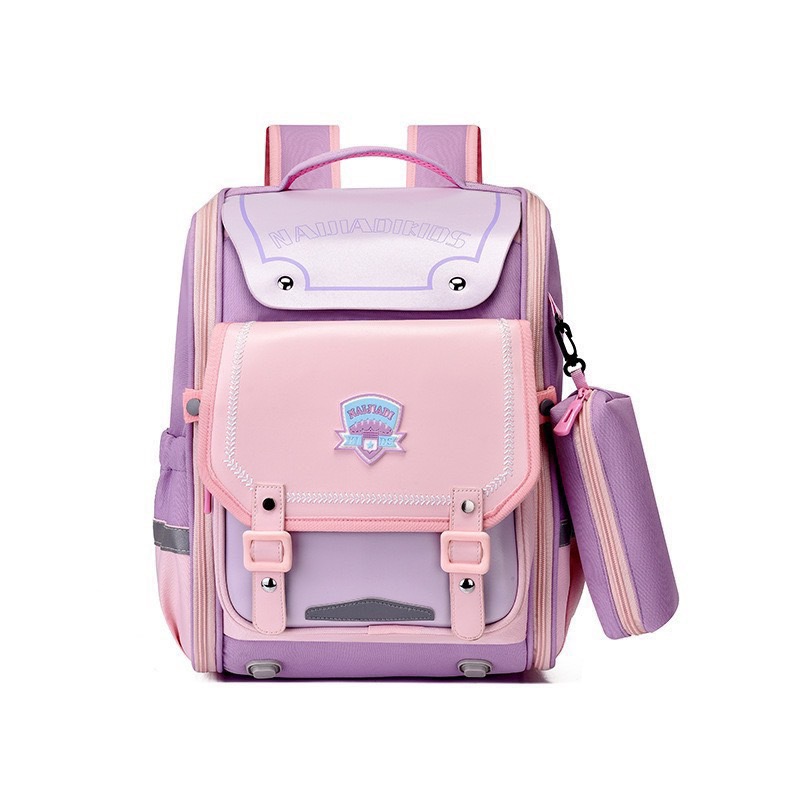 Balo, cặp sách chống gù siêu nhẹ chống thấm Naijadi Kids phối da nhiều màu BTBG tặng kèm hộp bút