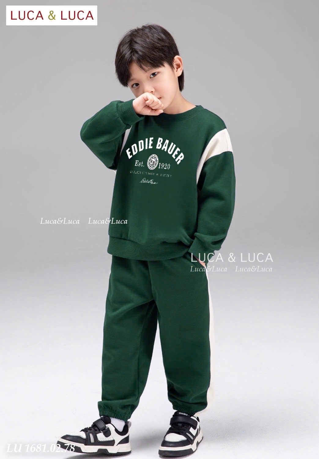Lu 1681 - Bộ nỉ hai da Luca phối tay Eddie Bauer 2 màu bé trai size 2-12y