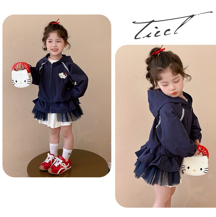 K2926 - Áo khoác gió QC Uceekids kitty màu navy chân ren bé gái size 90-130