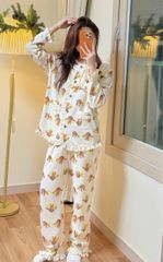 BM2508PJ02 - Pyjama Beemon vải tổ ong màu be họa tiết cho Mẹ freesize 50-65kg