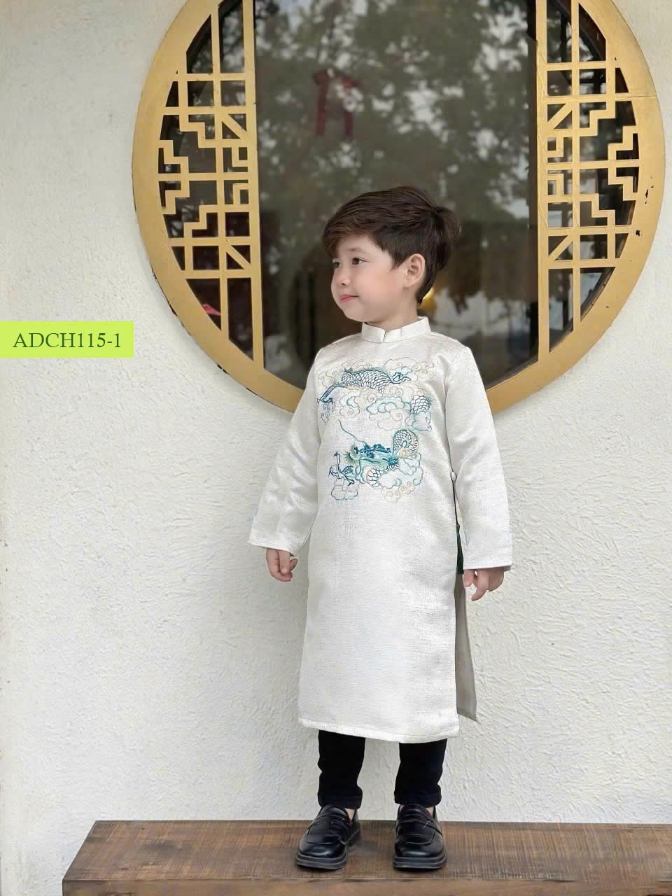 ADCH115 - Áo dài Chohee thêu họa tiết rồng cho bé trai 2 màu trắng/đỏ size 3-12y (không kèm quần)