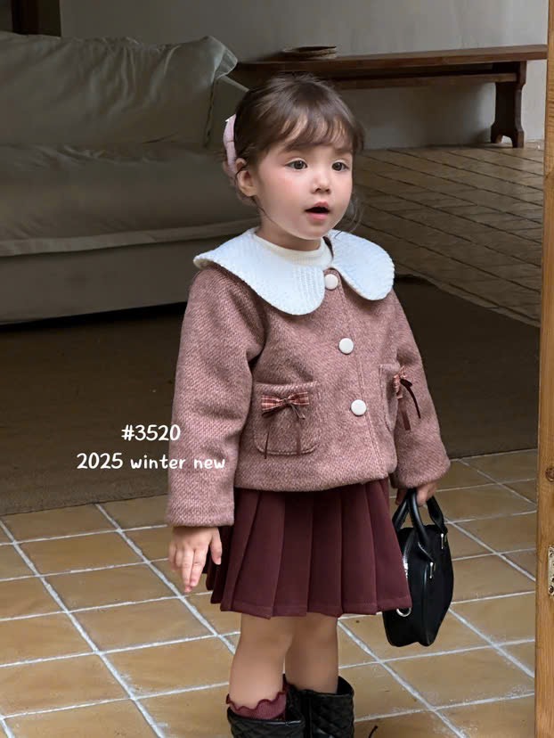 S3520 - Set 3ct QC dạ 2 màu hồng/be cho bé size 90-130