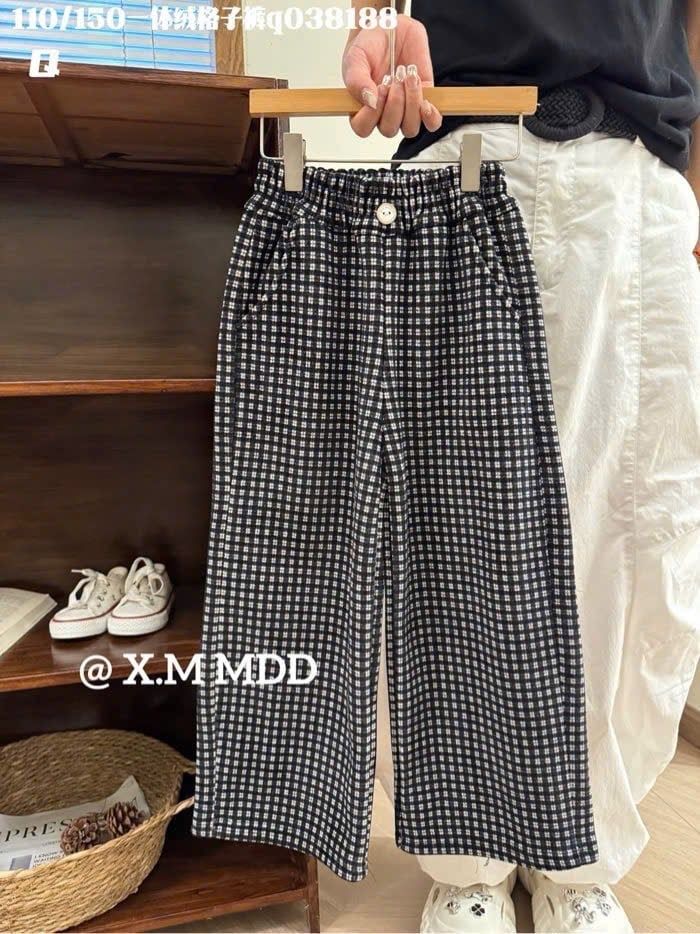 Quần nỉ lót nỉ đại hàn ống suông kẻ caro đen cho bé size 110-140