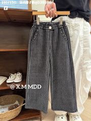 Quần nỉ lót nỉ đại hàn ống suông kẻ caro đen cho bé size 110-140