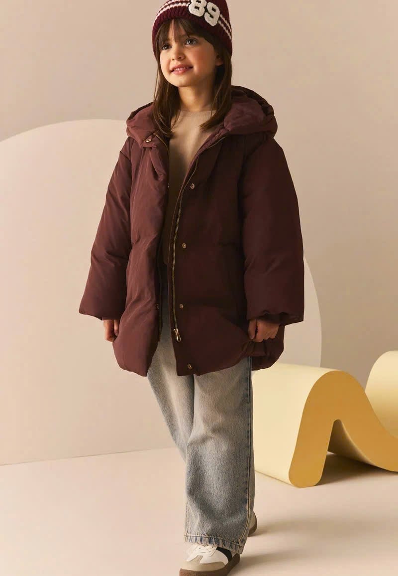 AK66 - Áo khoác phao màu đỏ mận rút eo cho bé size 4-16y