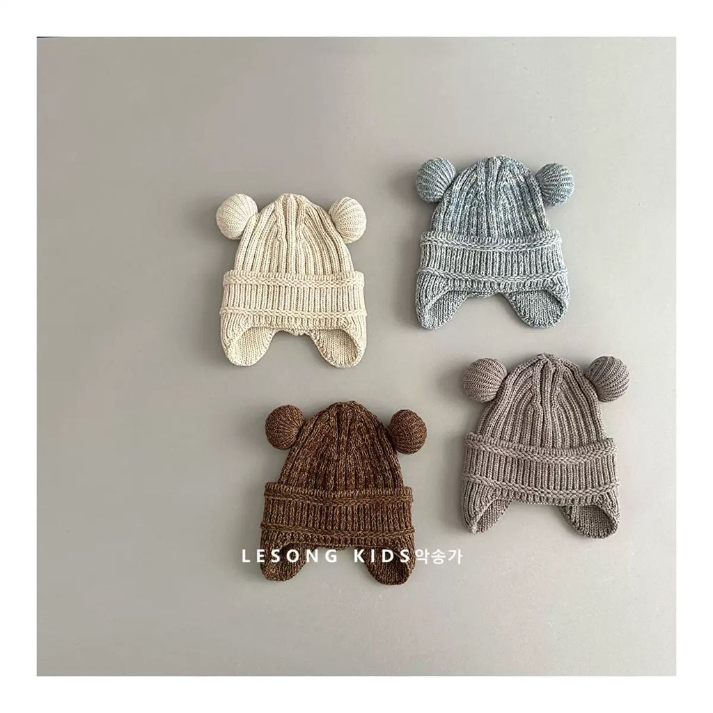 Mũ len tai gấu lót cotton nhiều màu cho bé szie 1-4y (VĐ 48-52cm)