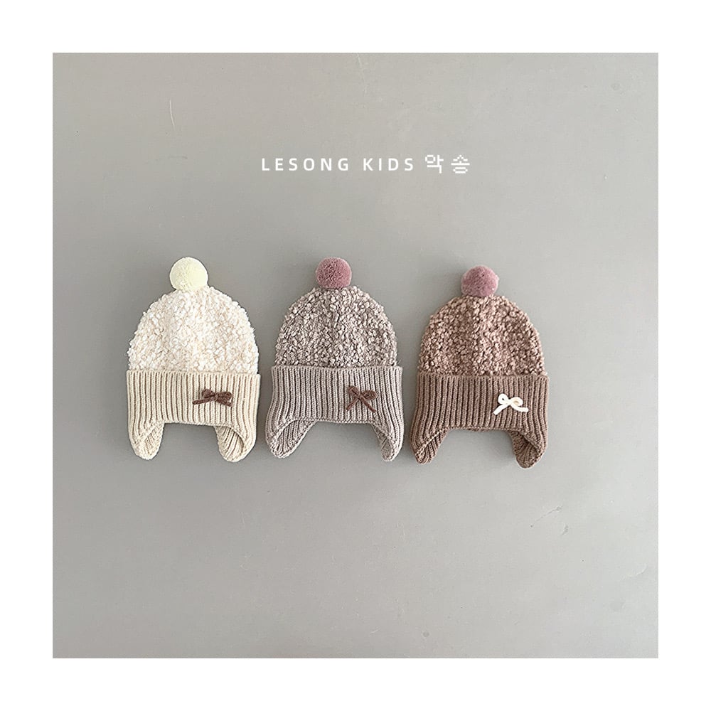 Mũ len trùm tai đính nơ nhiều màu cho bé size 1-4y