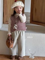 S3512 - Set 4ct gile kẻ đỏ kèm dây đeo cổ bé gái size 90-160